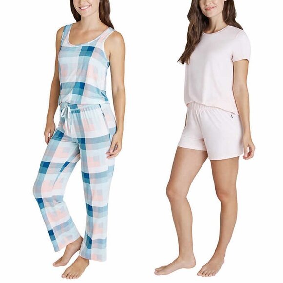 Eddie Bauer Women's Blue Plaid Print 4-Piece Pajama Set NWT - Picture 1 of 6